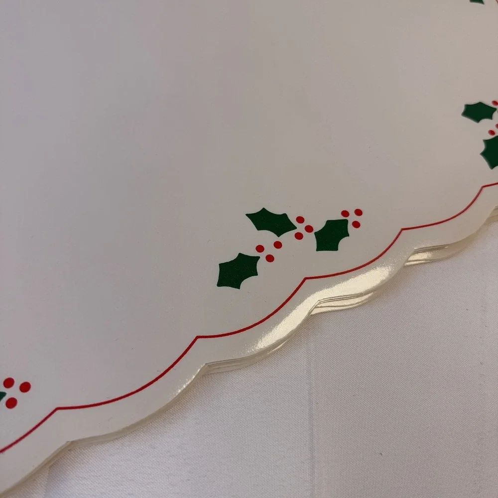 6 Vintage Placemat Set Holly Berry Christmas Holiday Oval Vinyl MCM Granny Core